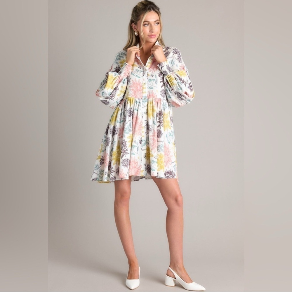 AURA Ivory Floral Print Dress